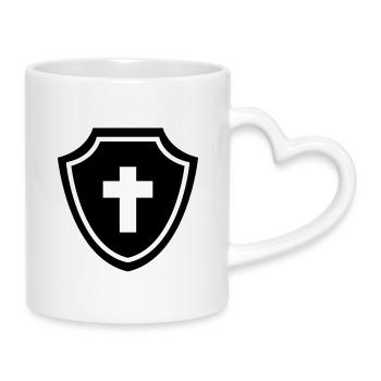 Schild der Rüstung Gottes - Tasse mit Herzhenkel - Weiß - Rechts