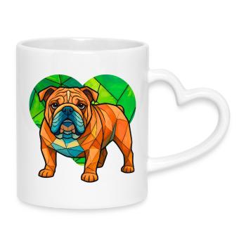 Cubist English Bulldog Heart Geometric Pet Art - Mug with Heart-Shaped Handle - white - Right