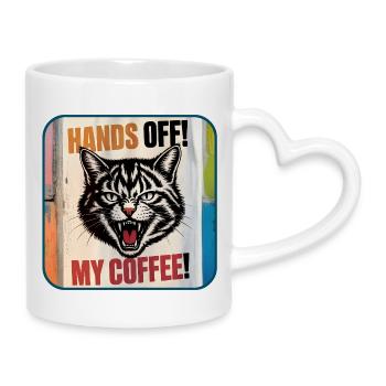 Mein Kaffee – wütende Katze - Tasse mit Herzhenkel - Weiß - Rechts