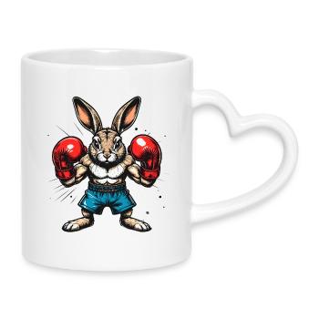 Boxender Hase mit Boxhandschuhen - Tasse mit Herzhenkel - Weiß - Rechts