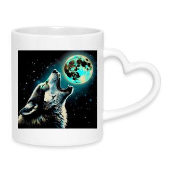Wolf heult zum Vollmond - Tasse mit Herzhenkel - Weiß - Rechts