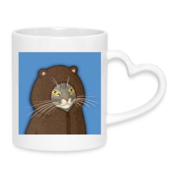 Bären-Kapuzen-Katzenporträt - Tasse mit Herzhenkel - Weiß - Rechts