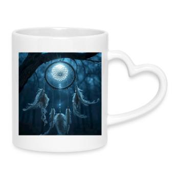 Traumfänger-Nacht-Talisman – Dunkle Fantasie - Tasse mit Herzhenkel - Weiß - Rechts
