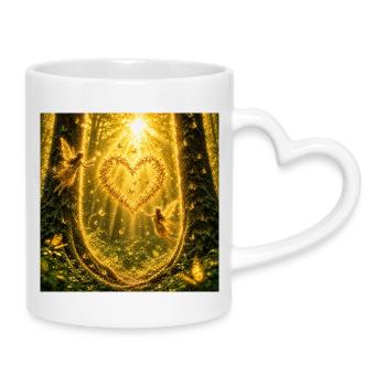 Cœur d’Or dans la Forêt des Fées avec des Papillons - Mug avec anse en forme de cœur - blanc - Droite