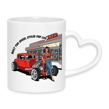 Hot Rod vintage et pin-up Girl Design - Mug avec anse en forme de cœur - blanc - Droite
