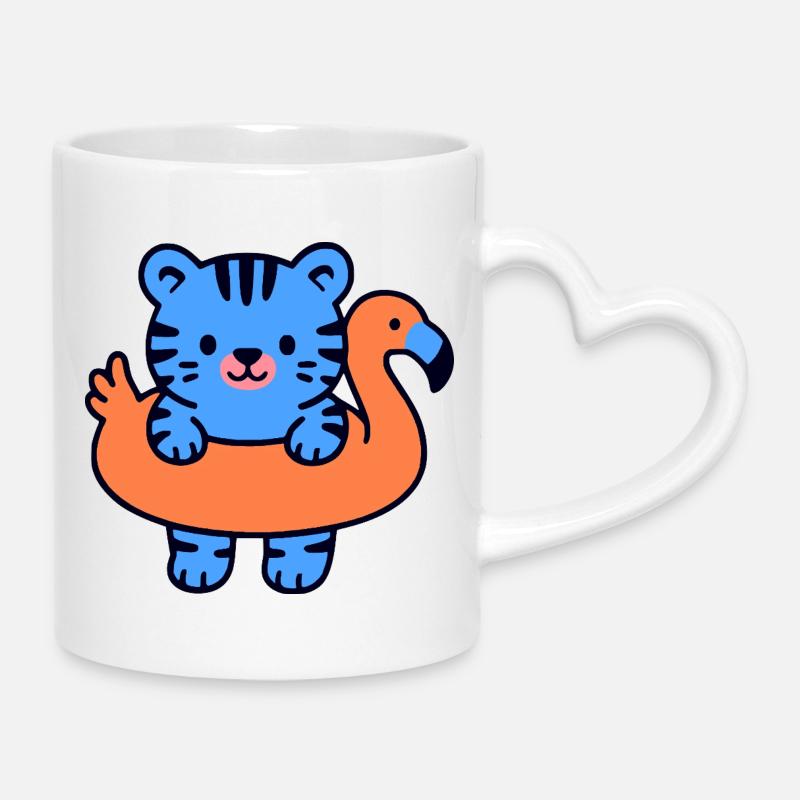 Petit Tigre Bleu flottant  - Mug avec anse en forme de cœur - blanc