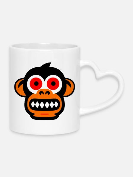 Affen Gesicht - Tasse mit Herzhenkel - Weiß