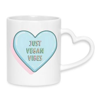 Vintage Heart – Just Vegan Vibes - Mug with Heart-Shaped Handle - white - Right