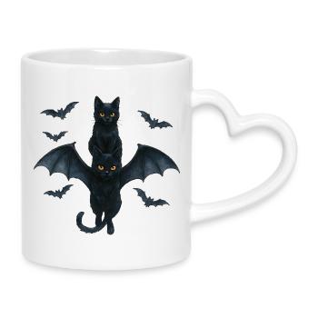 Black Cats with Bat Wings Halloween - Mug with Heart-Shaped Handle - white - Right