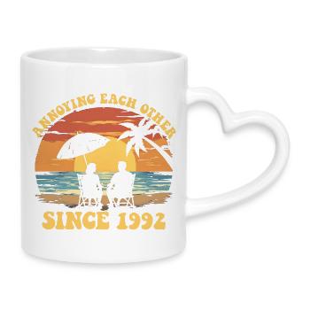 Anniversary of mutual harassment since 1992 - Mug with Heart-Shaped Handle - white - Right