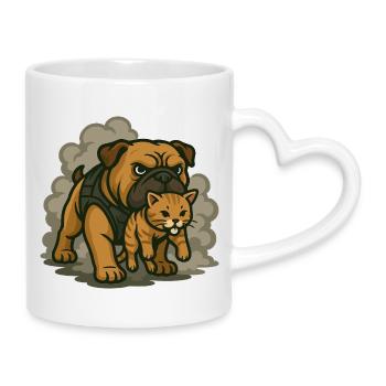 Guard Dog and Cat Duo - Mug with Heart-Shaped Handle - white - Right