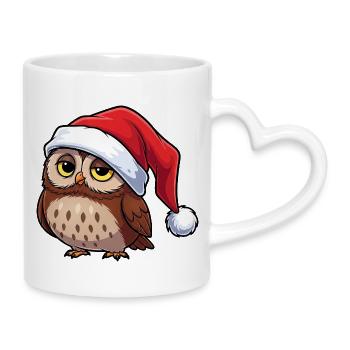 Cute Cartoon Owl Grumpy Christmas Hat Tawny Owl - Mug with Heart-Shaped Handle - white - Right
