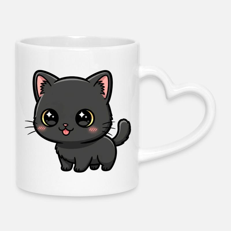 Midnight Kawaii Chaton - Mug avec anse en forme de cœur - blanc
