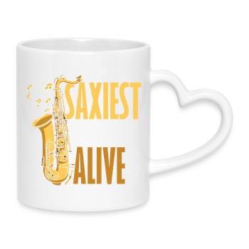 Sax Saxophon Lustige Saxophonisten Männer - Tasse mit Herzhenkel - Weiß - Rechts