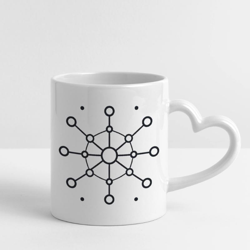 Central Network Star Pattern Mug with Heart-Shaped Handle