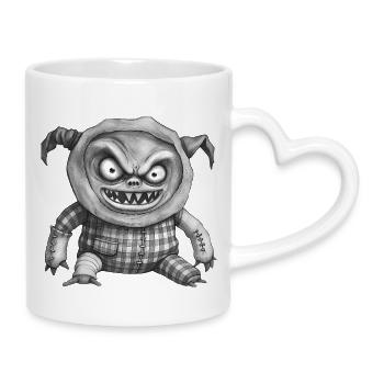 MONSTERPUPPE #4 – schwarz und weiß - Tasse mit Herzhenkel - Weiß - Rechts