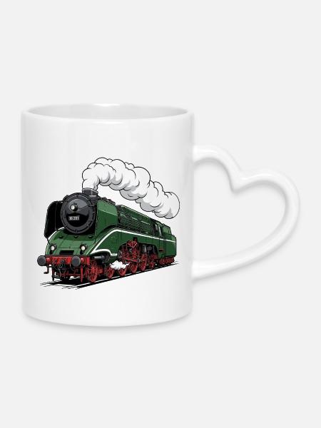 Grüne Dampflok 18 201 Retro - Tasse mit Herzhenkel - Weiß