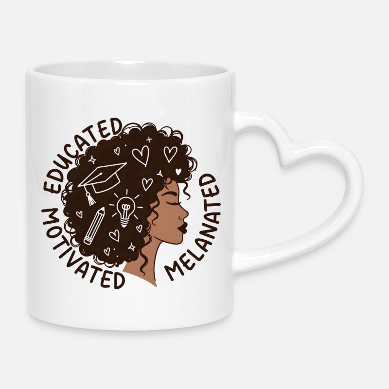 Femme éduquée, motivée et mélanée - Mug avec anse en forme de cœur - blanc
