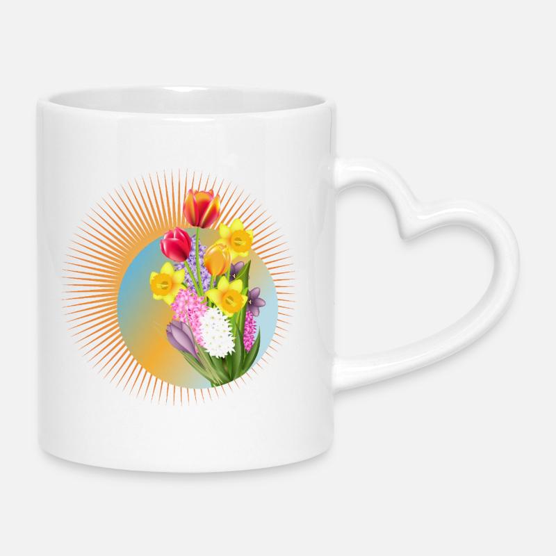 Bouquet de printemps éclatant avec tulipes et jonquilles - Mug avec anse en forme de cœur - blanc