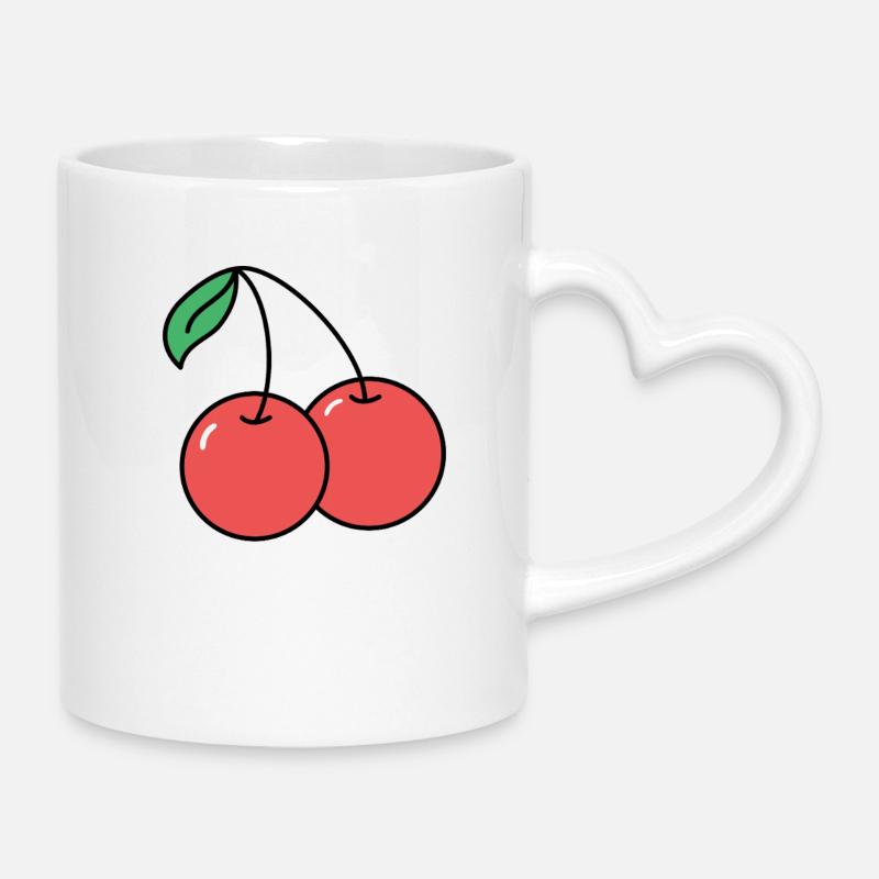 Two cherries with a love greeting - Mug with Heart-Shaped Handle - white