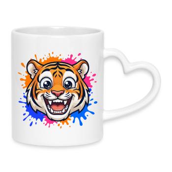 Laughing Tiger Splash of Color - Mug with Heart-Shaped Handle - white - Right
