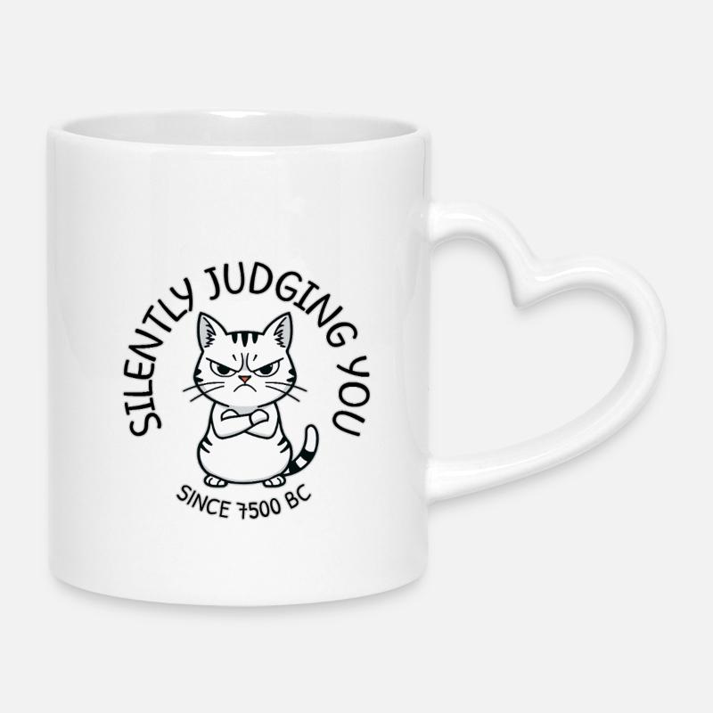 Cat Judge Since 7500 BC - Mug with Heart-Shaped Handle - white