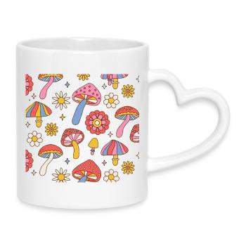 Retro Mushroom Flower Pattern 70s Design - Mug with Heart-Shaped Handle - white - Right