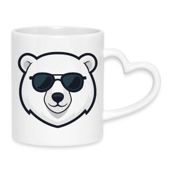 Polar Bear Black Glasses - Mug with Heart-Shaped Handle - white - Right