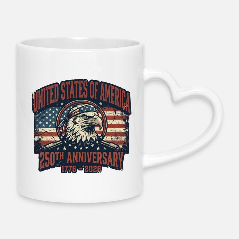 Eagle in front of US flag – USA 250 years - Mug with Heart-Shaped Handle - white