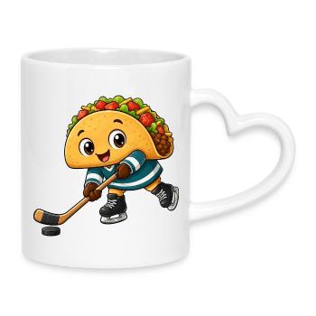 Taco Eishockeyspieler Comic fröhlich - Tasse mit Herzhenkel - Weiß - Rechts