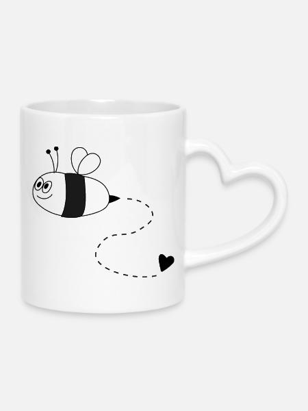 Biene mit Herz - Tasse mit Herzhenkel - Weiß