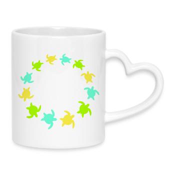Many Turtles Circle Ring Colorful Round Silhouette - Mug with Heart-Shaped Handle - white - Right