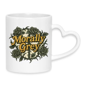 Moralisch graue Rosen Vintage Emblem - Tasse mit Herzhenkel - Weiß - Rechts