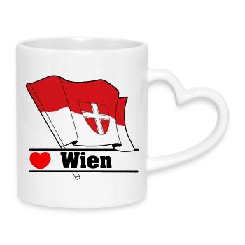 Wiener Flagge mit Herz - Tasse mit Herzhenkel - Weiß - Rechts