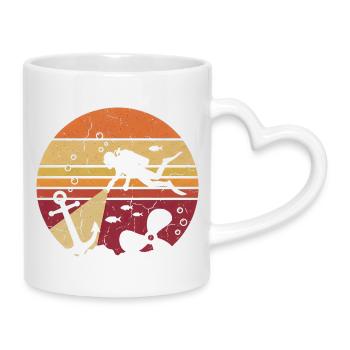 Diver Retro Sunset - Anchor & Wreck - Mug with Heart-Shaped Handle - white - Right