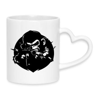 Affe mit Gewehr - Tasse mit Herzhenkel - Weiß - Rechts