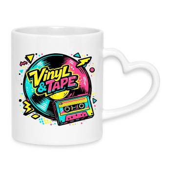 Vinyle & Cassette Néon Rétro - Mug avec anse en forme de cœur - blanc - Droite