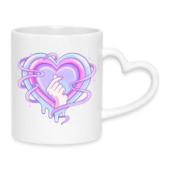 Cœur pastel K Pop Symbole de doigt Amour - Mug avec anse en forme de cœur - blanc - Droite