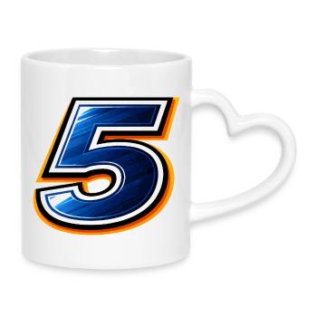 Maillot de football numéro 5 design sportif - Mug avec anse en forme de cœur - blanc - Droite