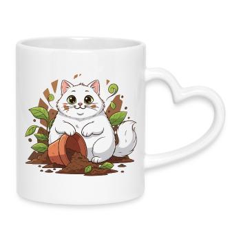 Garden cat in a pot adventure - Mug with Heart-Shaped Handle - white - Right