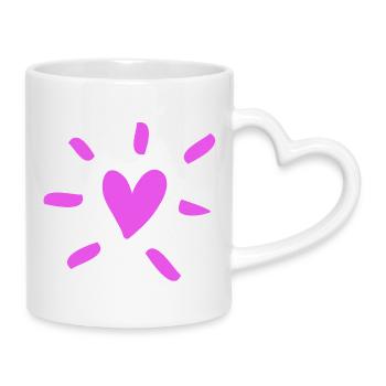 Herz Strahlen Liebe Love pink Comic Like Fan - Tasse mit Herzhenkel - Weiß - Rechts