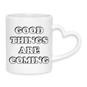 De bonnes choses arrivent - Mug avec anse en forme de cœur - blanc - Droite