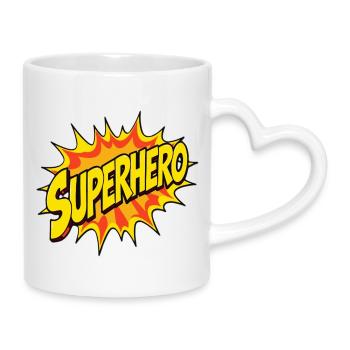 Superhelden-Design im Comic-Stil - Tasse mit Herzhenkel - Weiß - Rechts