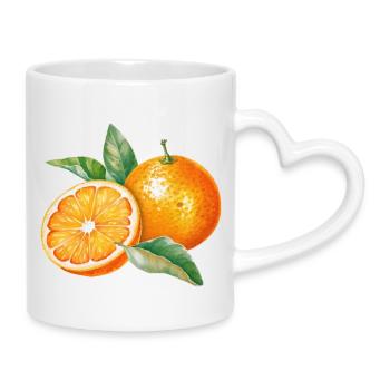 Aquarelle fruits orange avec des feuilles - Mug avec anse en forme de cœur - blanc - Droite