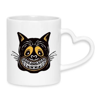 Dunkle Grinsekatze - Tasse mit Herzhenkel - Weiß - Rechts