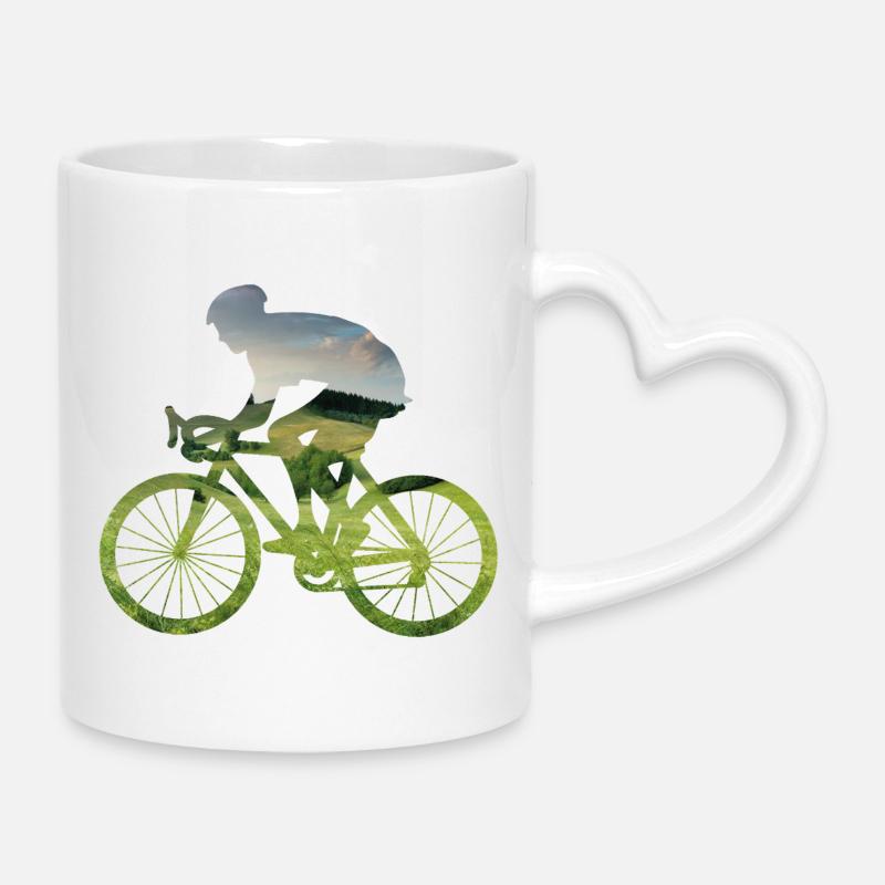 Nature silhouette cyclist in the countryside - Mug with Heart-Shaped Handle - white
