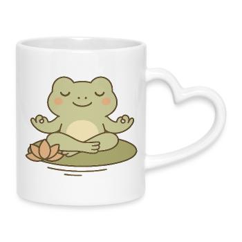 Meditating frog on water lily - Mug with Heart-Shaped Handle - white - Right