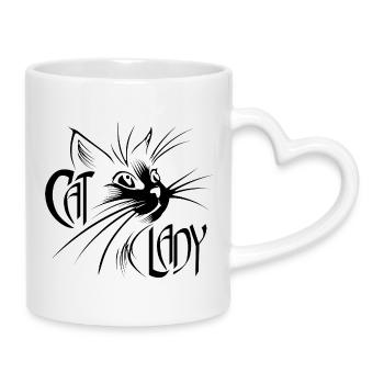 Cat Lady Katze Katzen black  - Tasse mit Herzhenkel - Weiß - Rechts