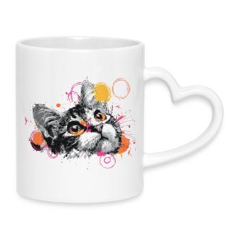 Katzenkopf Farbexplosion - Tasse mit Herzhenkel - Weiß - Rechts