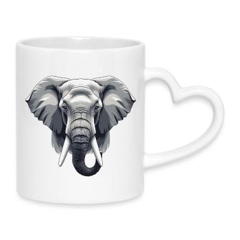 Elephant Head Grayscale Vector - Mug with Heart-Shaped Handle - white - Right